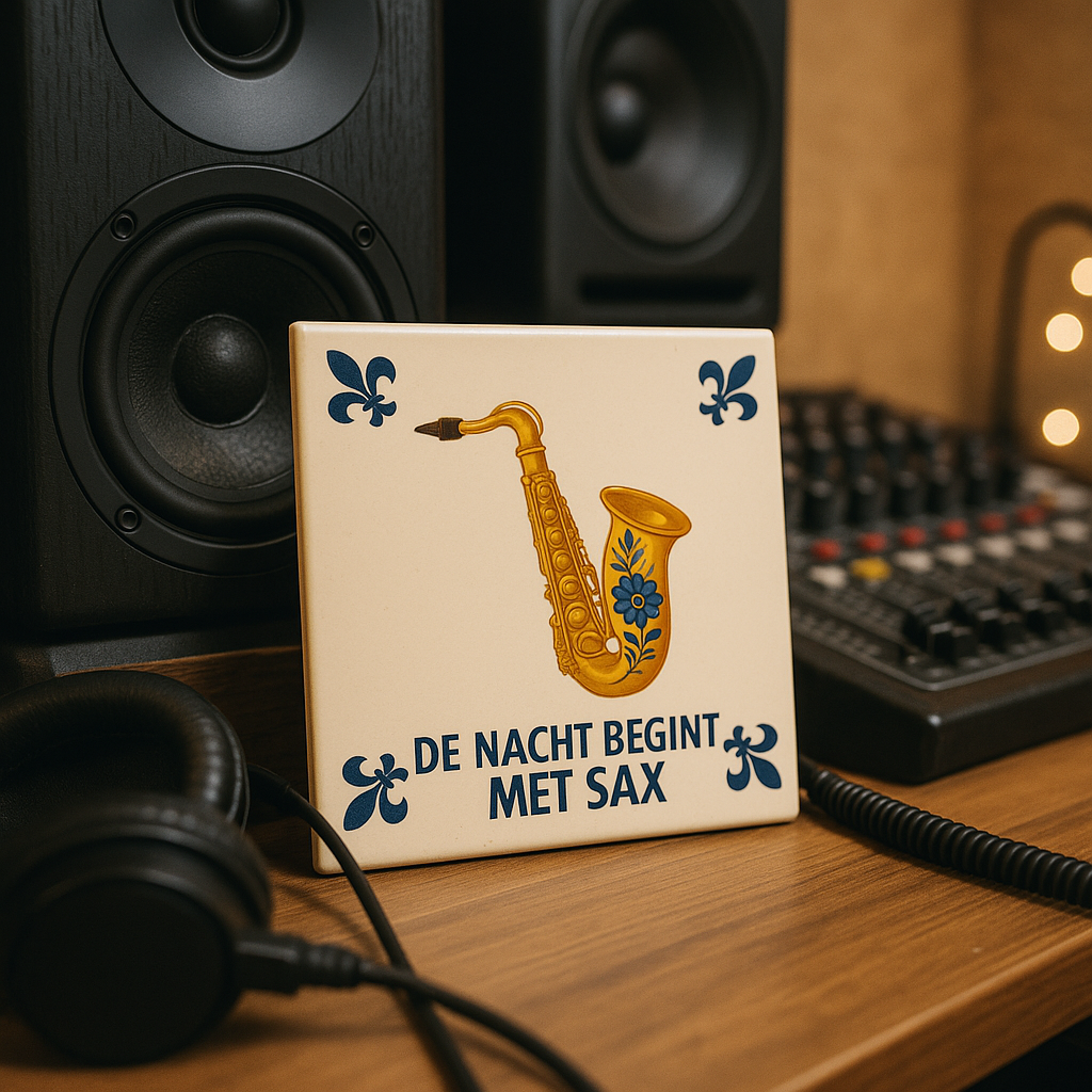 Saxophone - The Night Begins With Sax - Delft Blue Tile With Humor