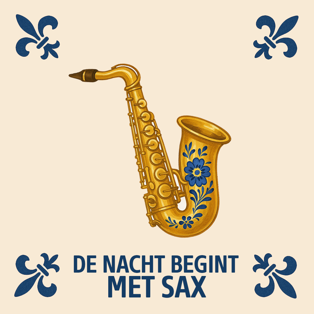 Saxophone - The Night Begins With Sax - Delft Blue Tile With Humor