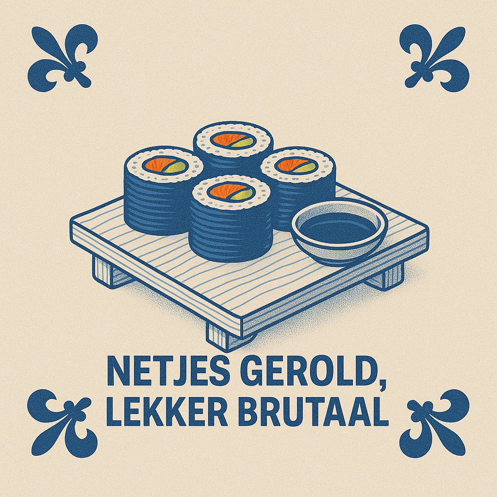 Sushi - Neatly rolled, deliciously cheeky - Delft Blue tile with humor