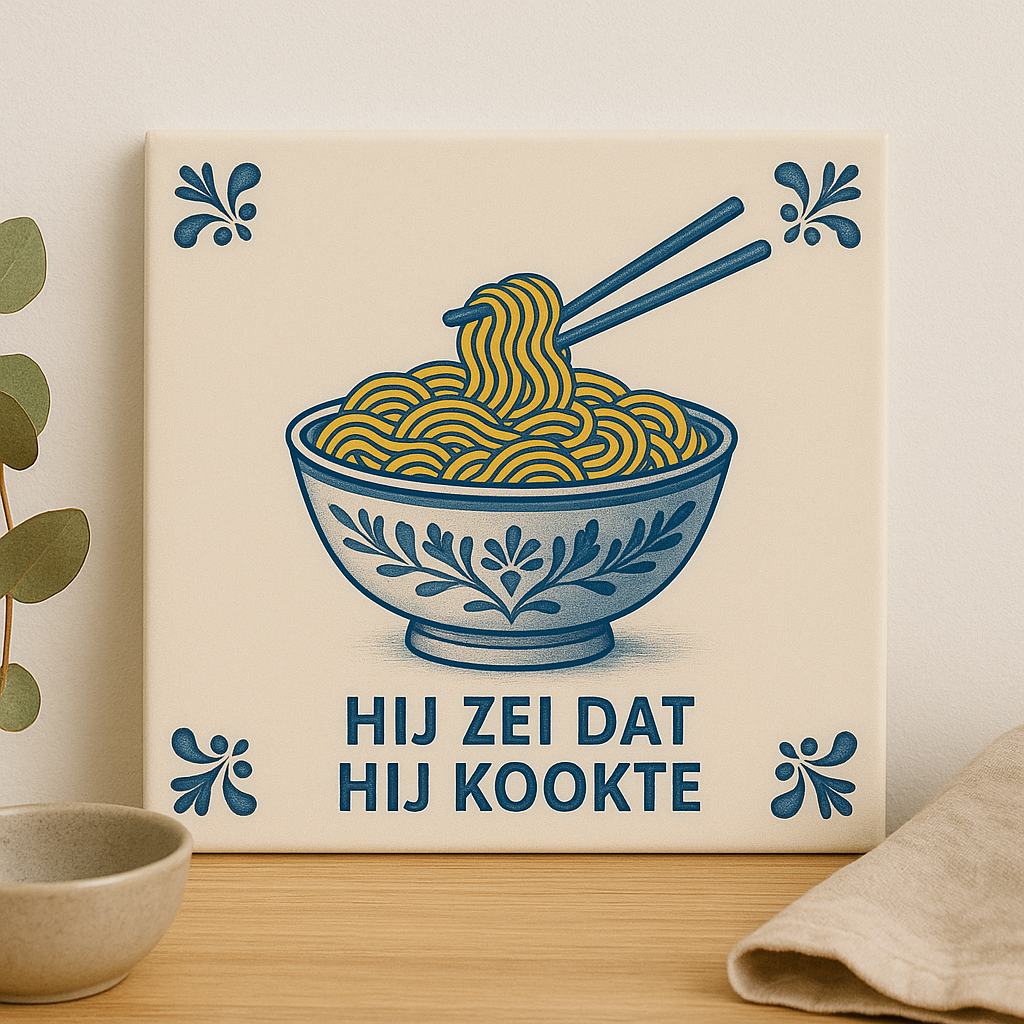 Noodles - He said he cooked - Delft Blue with humor