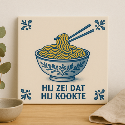 Nudeln – Er sagte, er koche – Delfter Blau mit Humor