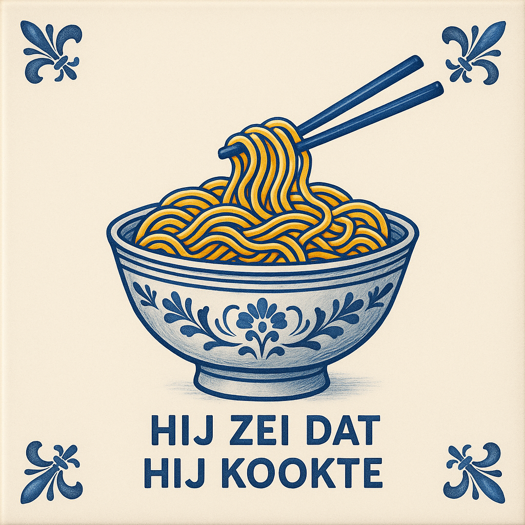 Noodles - He said he cooked - Delft Blue with humor