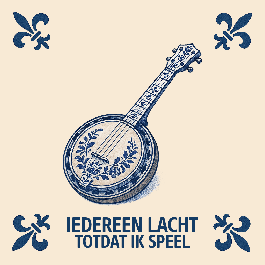 Banjo – Alle lachen, bis ich spiele – Delfter Blaue Kachel mit Humor