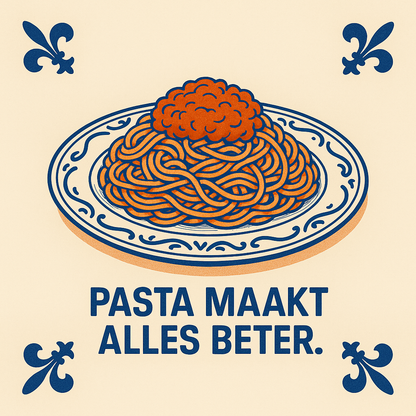 Pasta maakt alles beter - Delfts Blauwe tegel met humor