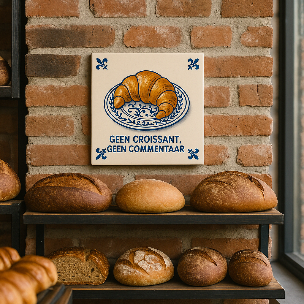 Kein Croissant, kein Kommentar – Delfter Kachel mit Humor
