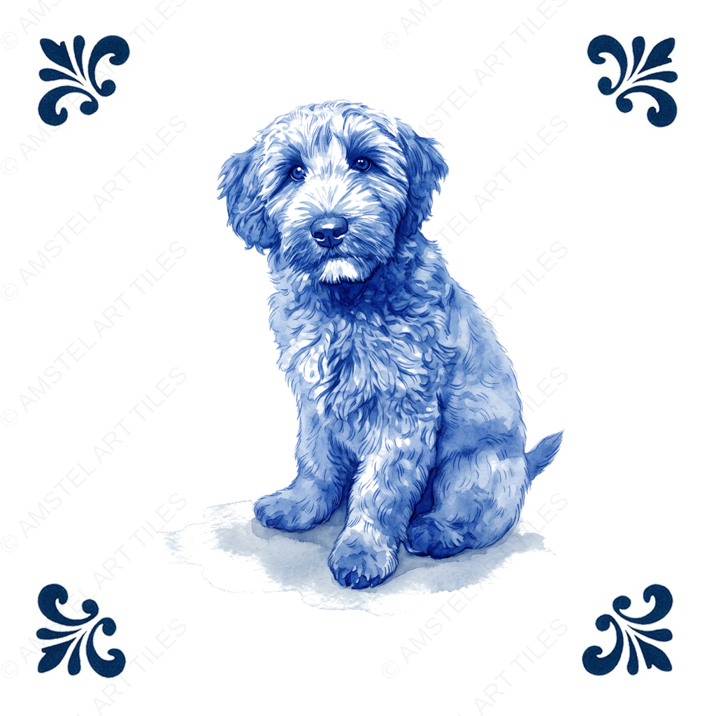 Tegelontwerp labradoodle pup – voorbeeld met watermerk