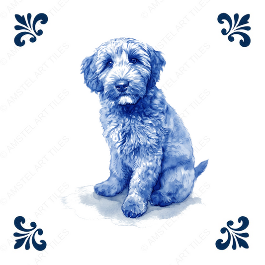 Tegelontwerp labradoodle pup – voorbeeld met watermerk