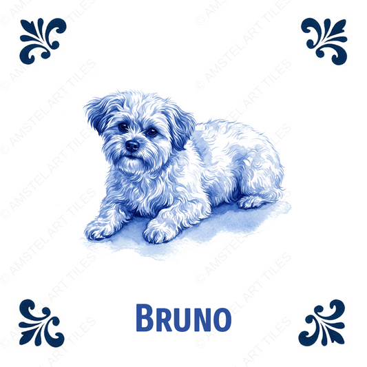 Tegelontwerp hondje Bruno – voorbeeld met watermerk