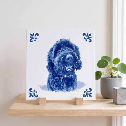 Delfts Blauwe tegel met hond