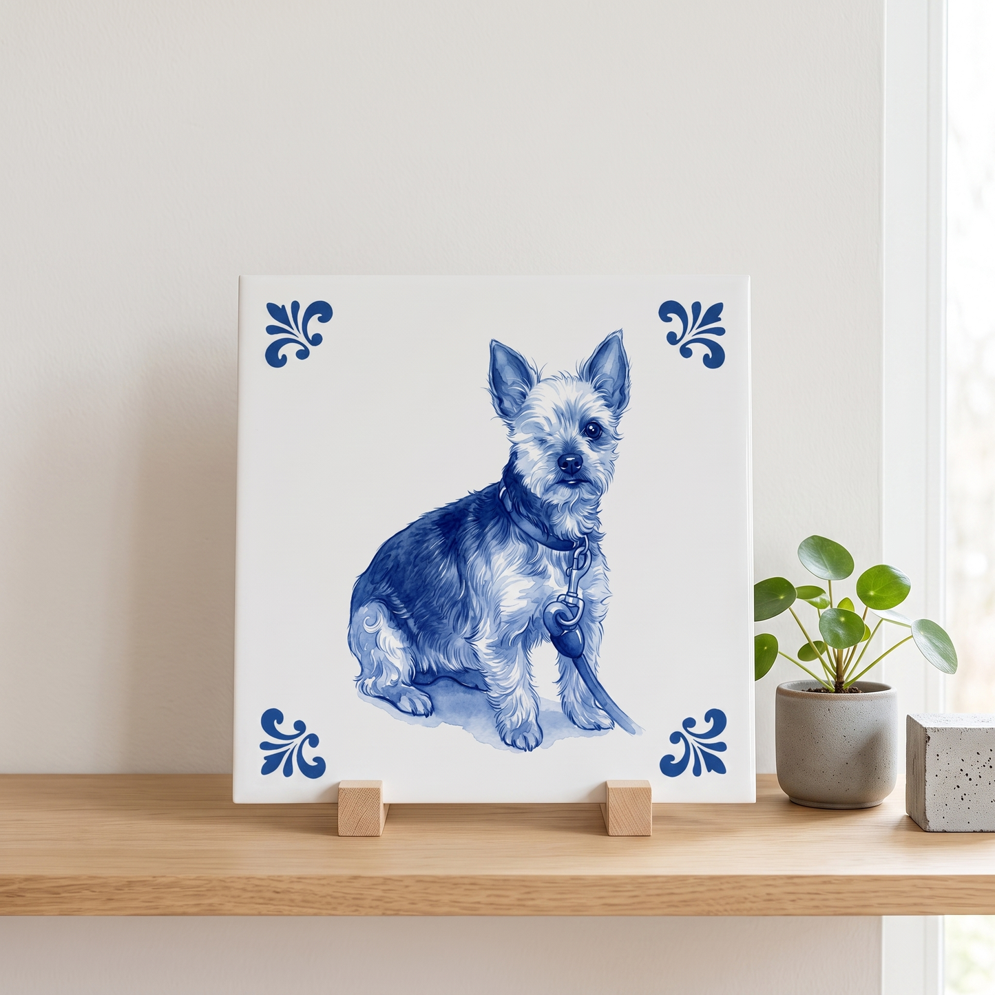 Delfts blauw tegelontwerp hond