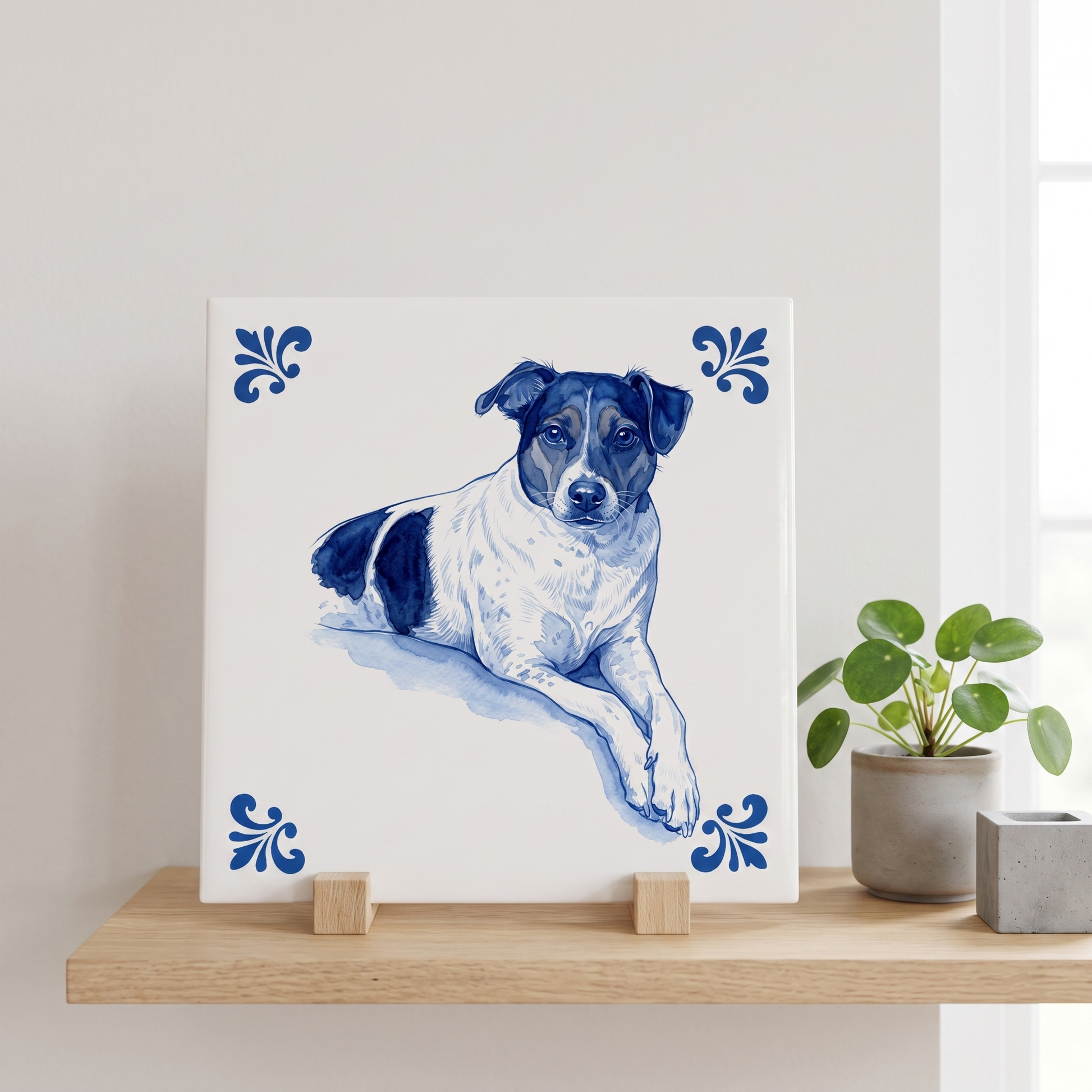 Delfts blauw tegelontwerp hond