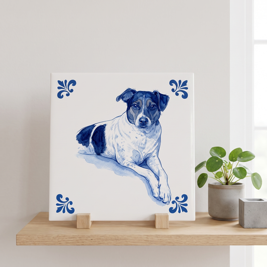 Delfts blauw tegelontwerp hond
