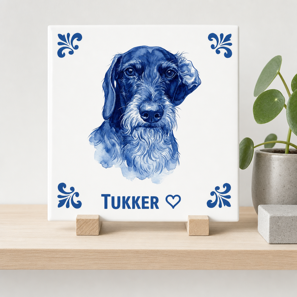 Delft Blue tegel Tukker op houten standaard