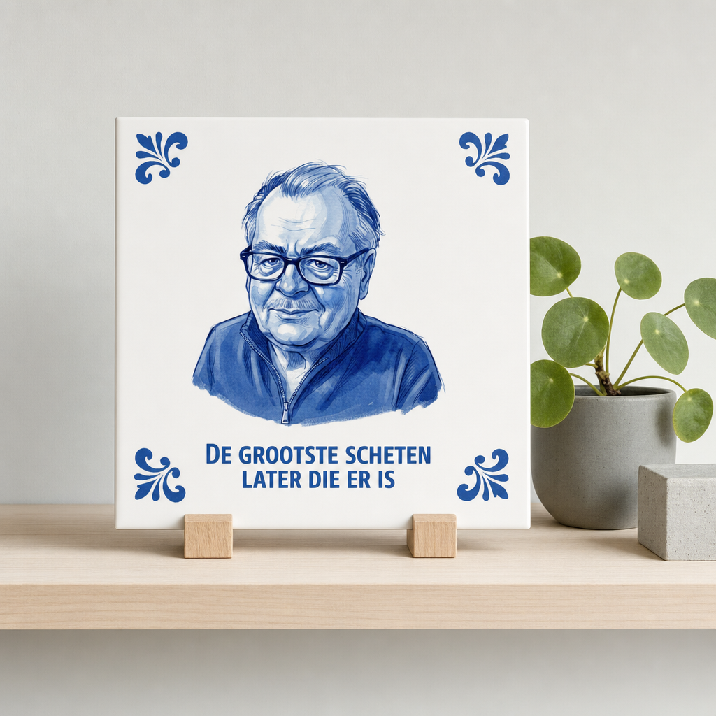 Delft Blue tegel Pappa met tekst De grootste scheten later die er is