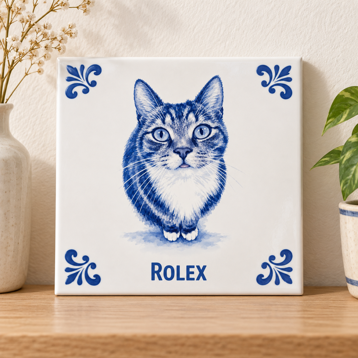 Tegelontwerp AT15941 Rolex Delfts blauwe kat