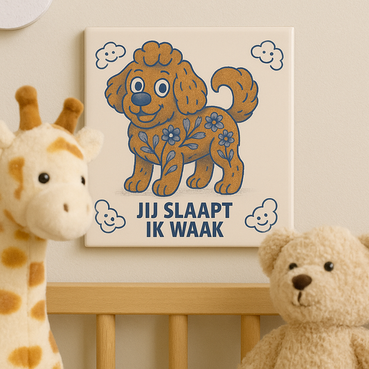 Du schläfst, ich wache auf – Delfter Blaue Fliese mit Humor