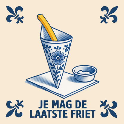 “You can have the last fries” – Delft Blue Tile with Humor (15x15 cm)