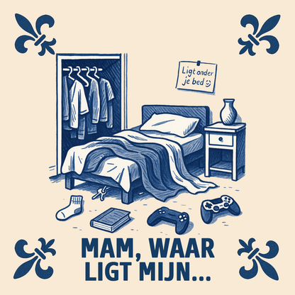 Mama, wo ist mein/e?! – Delfter Blaue Fliese mit Humor