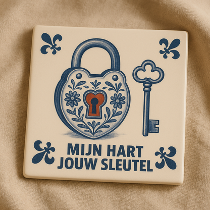 MIJN HART, JOUW SLEUTEL - Delfts Blauwe Tegel Met Humor
