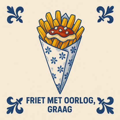 Pommes mit Krieg, bitte – Delfter Blaue Fliese mit Humor