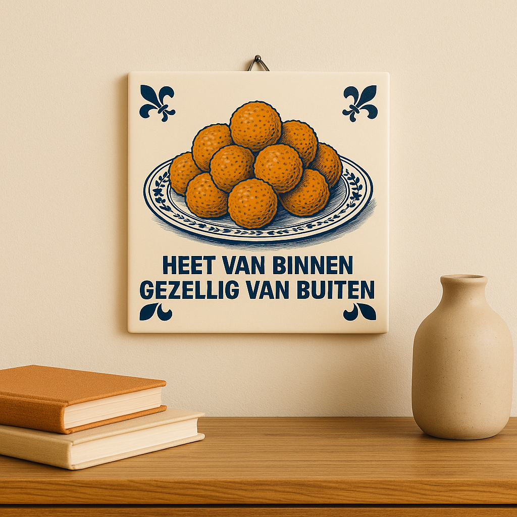 Hot Inside, Cozy Outside - Delft Blue Tile with Humor