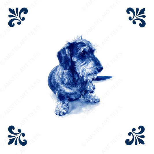 Delfts blauw tegelontwerp teckel