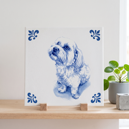 Delfts blauwe tegel met hondje Binky
