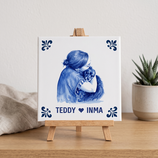 Delfts blauwe tegel Teddy en Inma