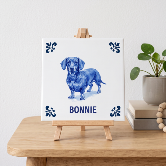 Delfts blauwe tegel Bonnie op standaard