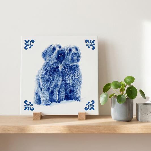 Tegelontwerp 2 hondjes in de sneeuw