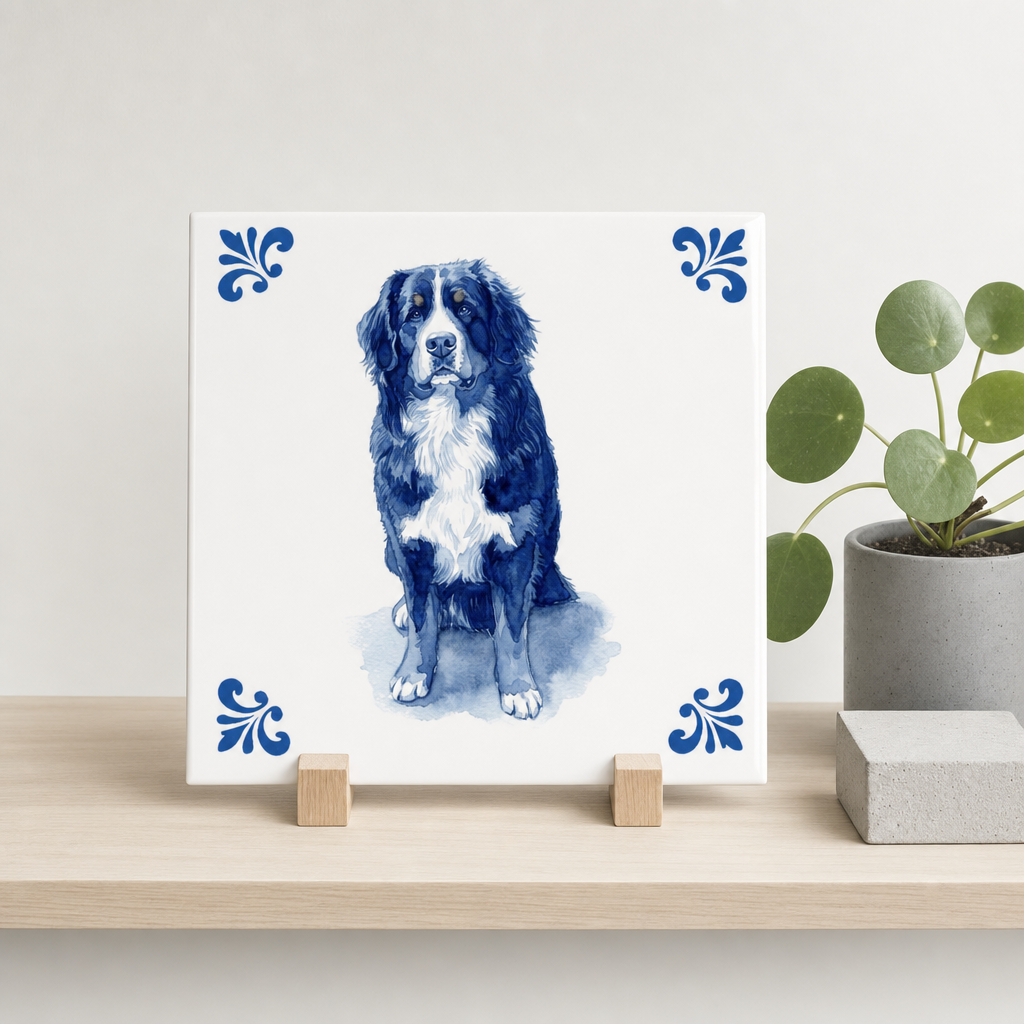 Delfts Blauwe tegel van Berner Sennenhond