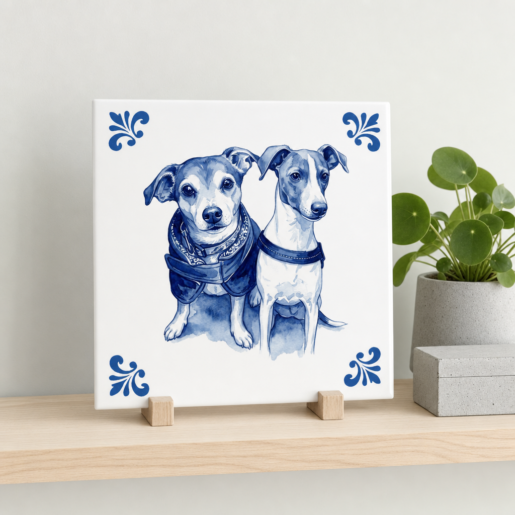Delfts Blauwe tegel van twee honden