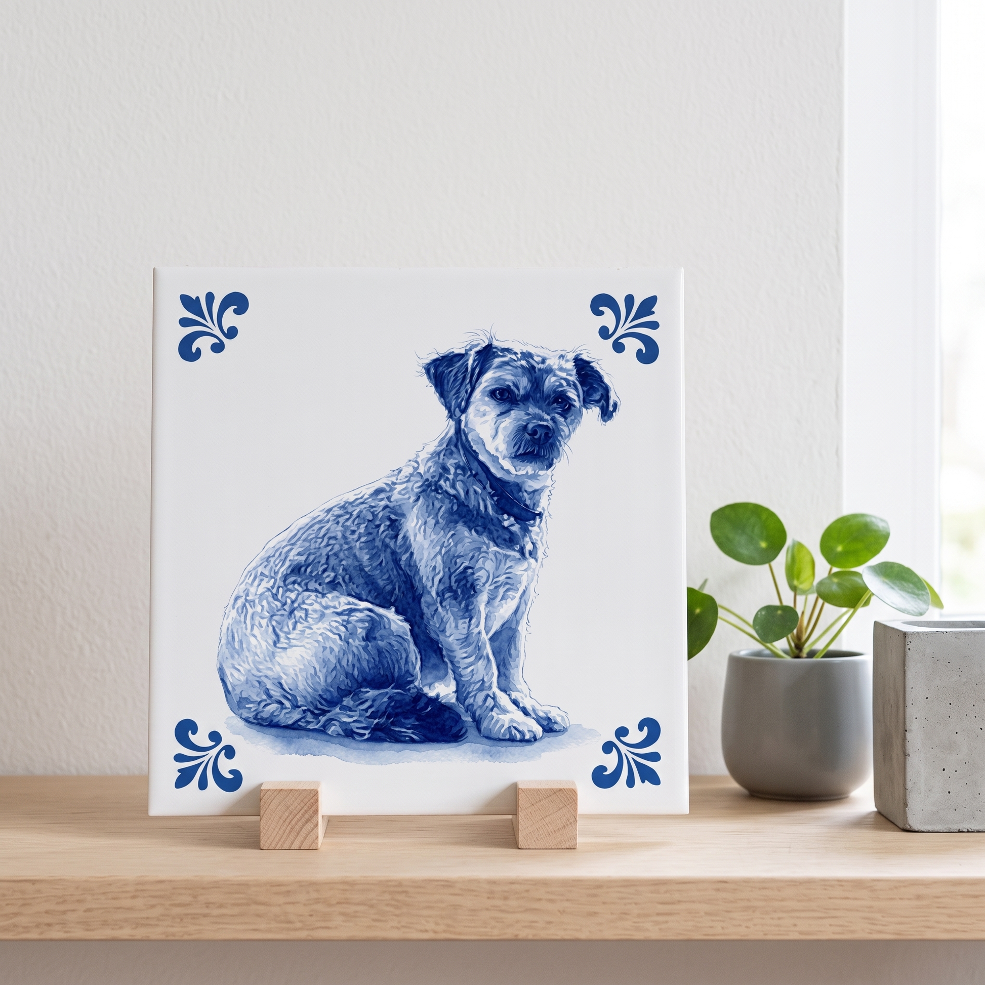 Delfts blauw tegelontwerp hond