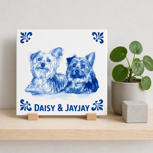 Delfts blauwe tegel met Daisy & Jayjay