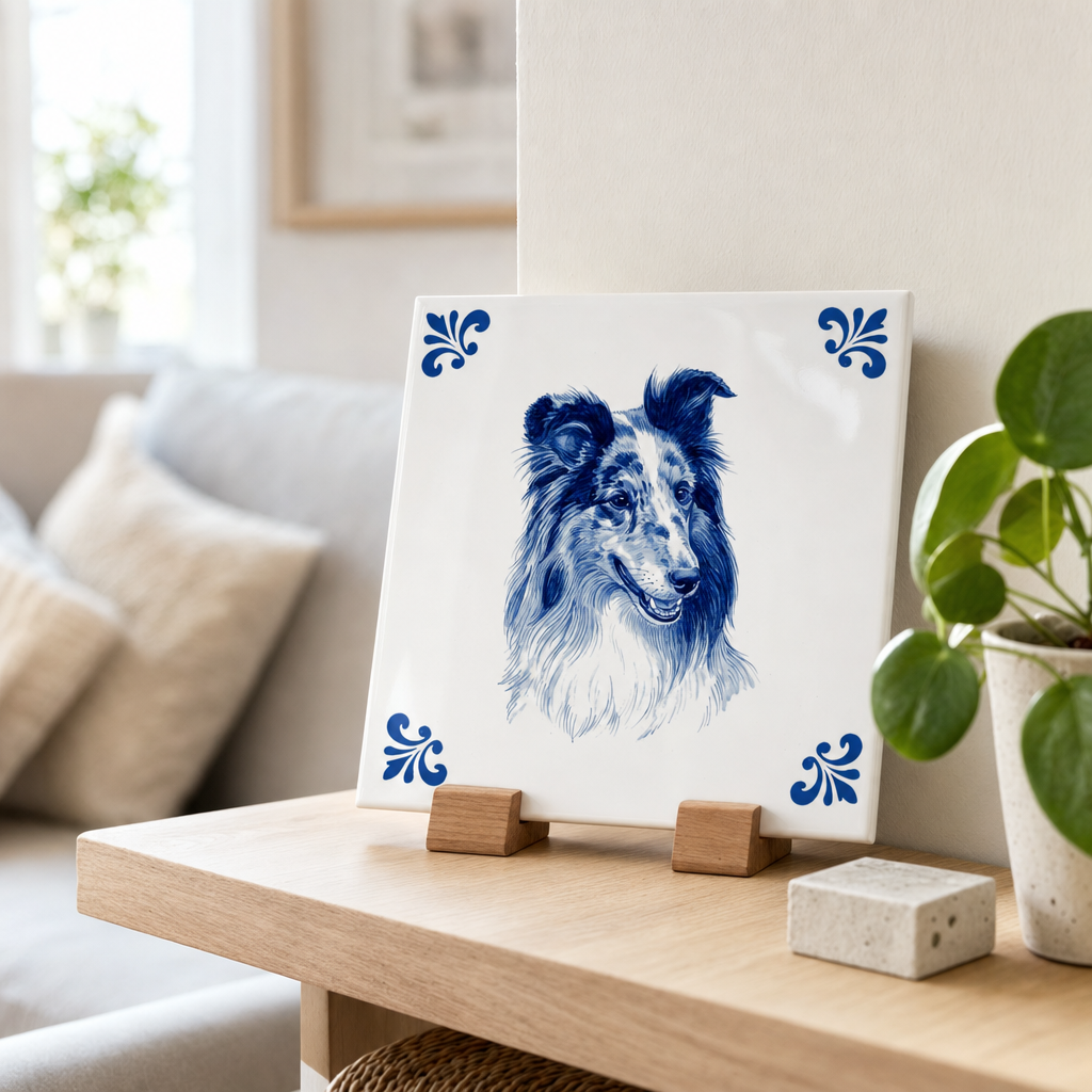 Delfts blauw tegelontwerp hond