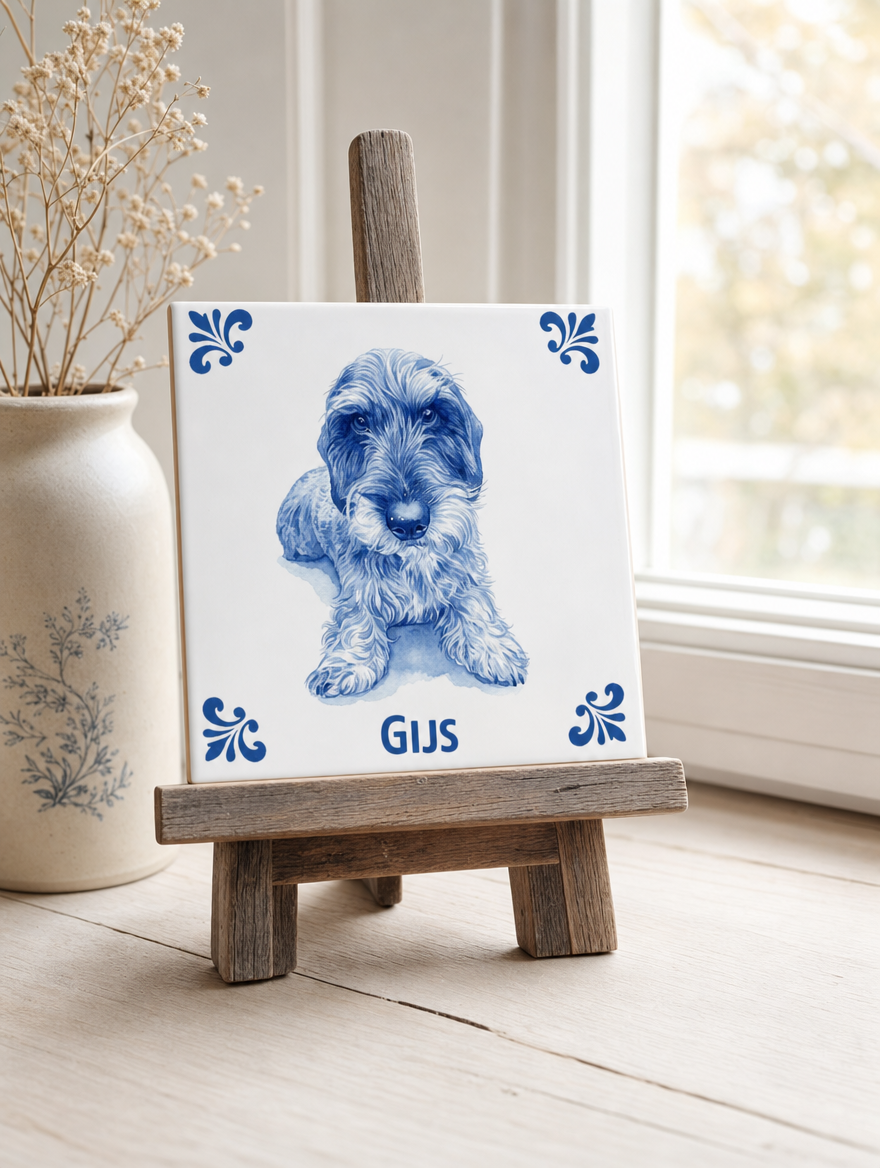 Delft Blue tegel met teckel Gijs