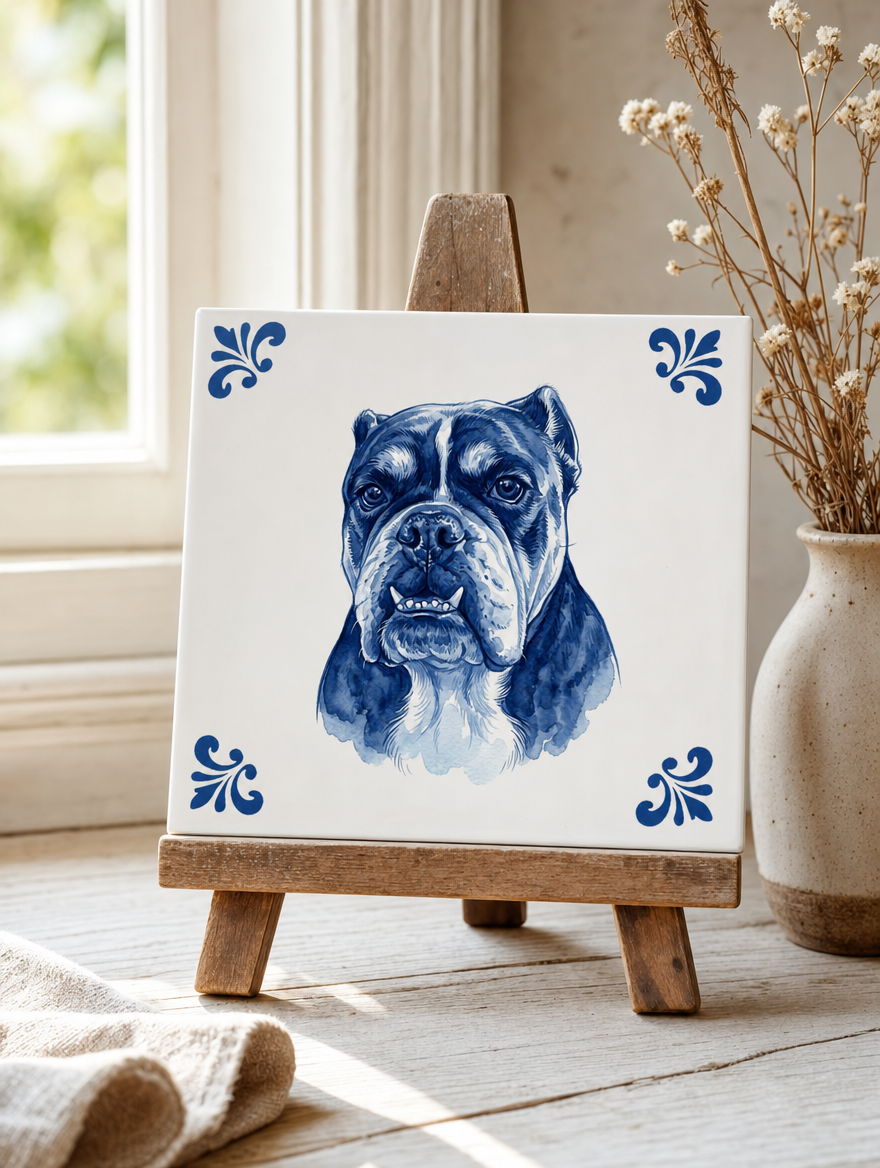 Delft Blue tegel met bulldog
