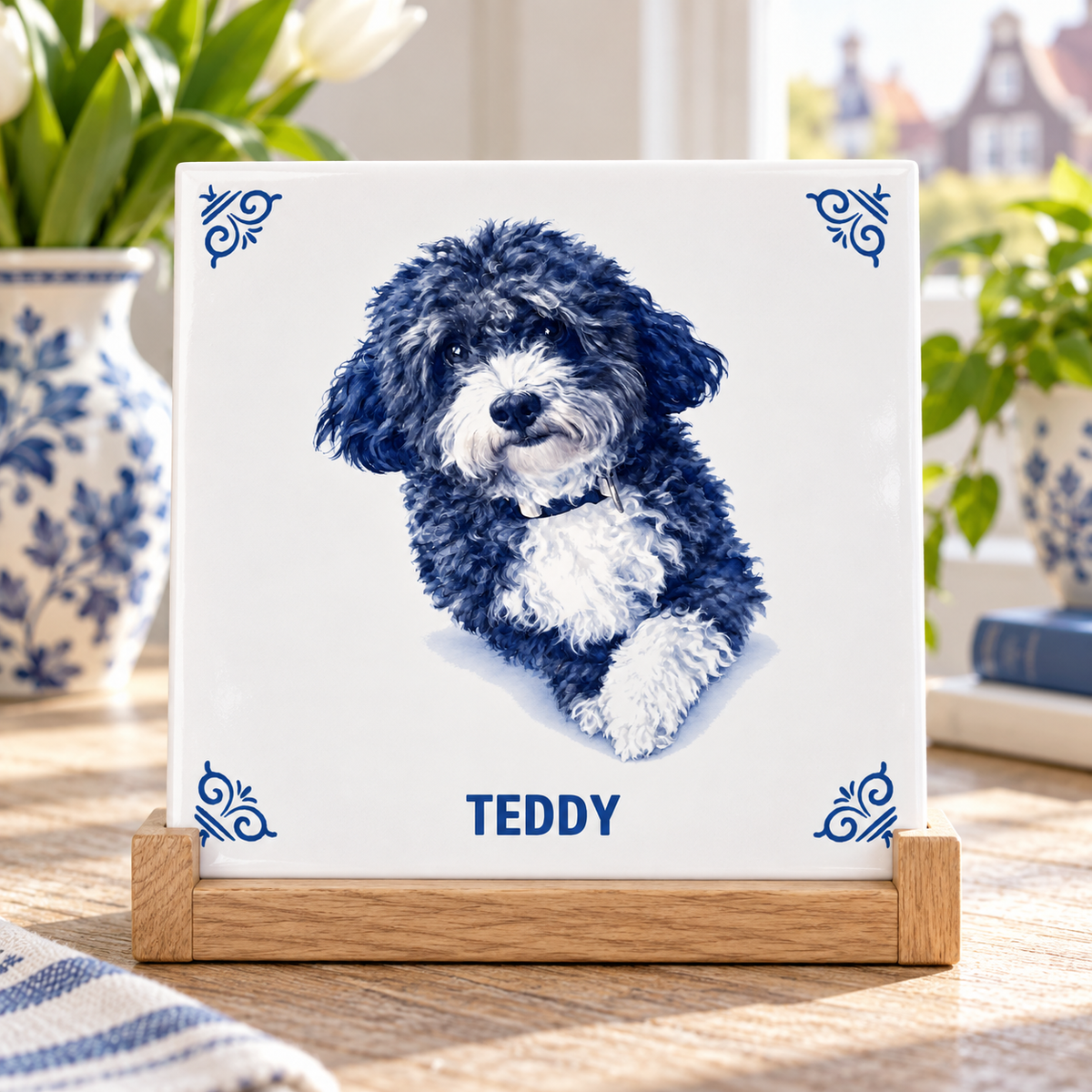 Delftsblauw tegelontwerp Teddy AT1908 met subtiele schaduw