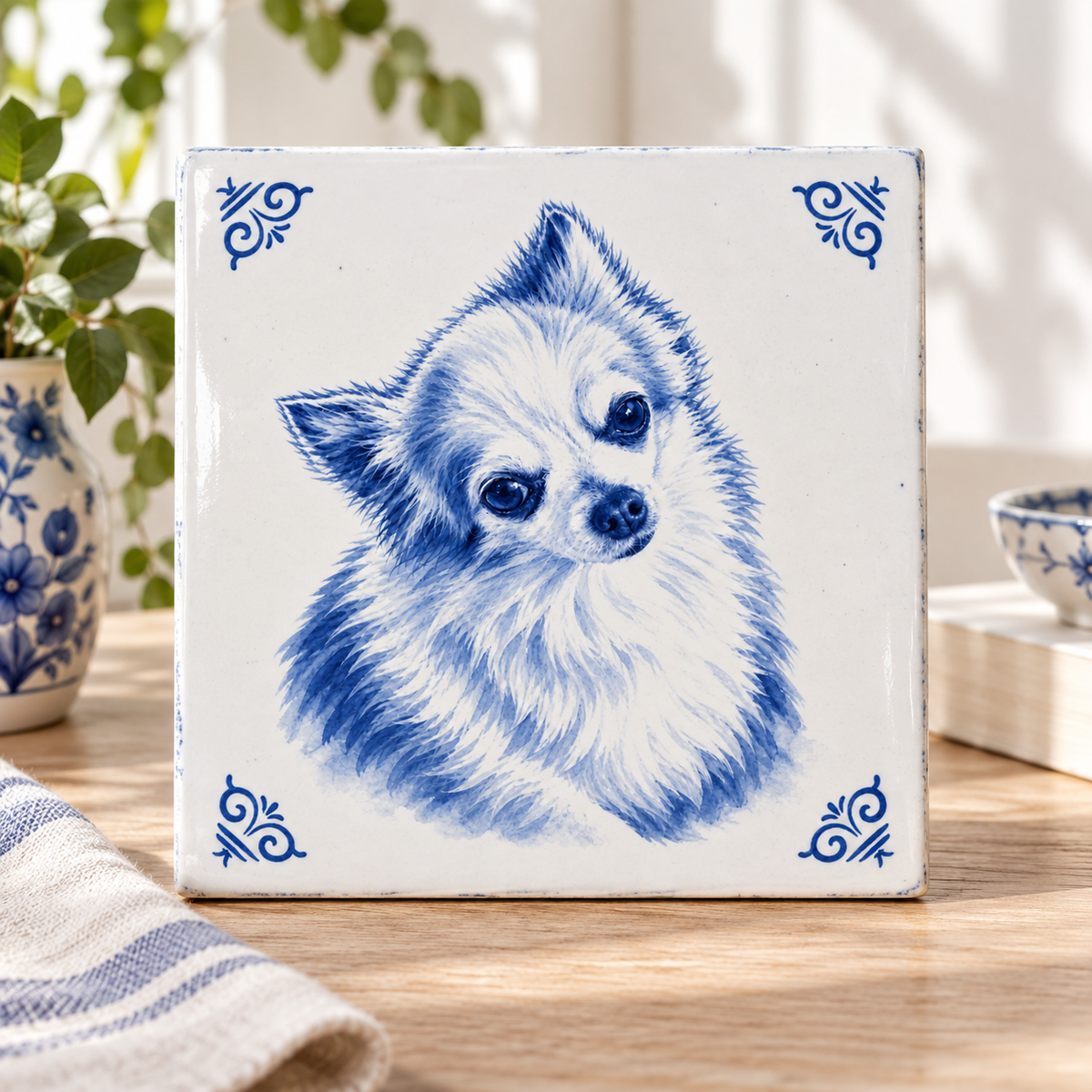 Tegelontwerp zonder naam AT1559 Delfts blauw met sierlijke hoekornamenten